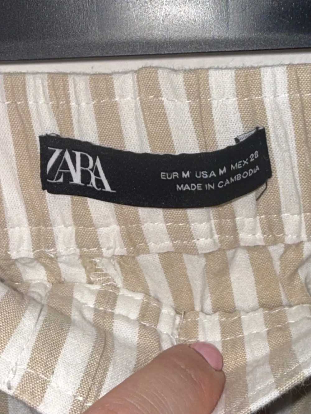 Zara Beige White Striped Drawstring Linen Blend Cropped Pants Medium M